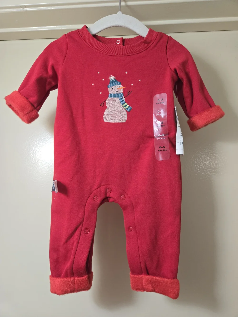 GAP Red Snowman Fleece-Lined Baby One-Piece Footie